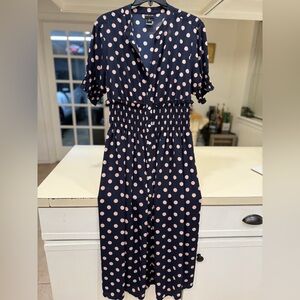 Navy Polka Dot Smocked Waist Midi Dress - Unknown Brand